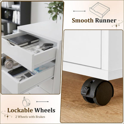 5 Drawer Rolling Storage Cabinet, Mobile File Cabinet for Office, White