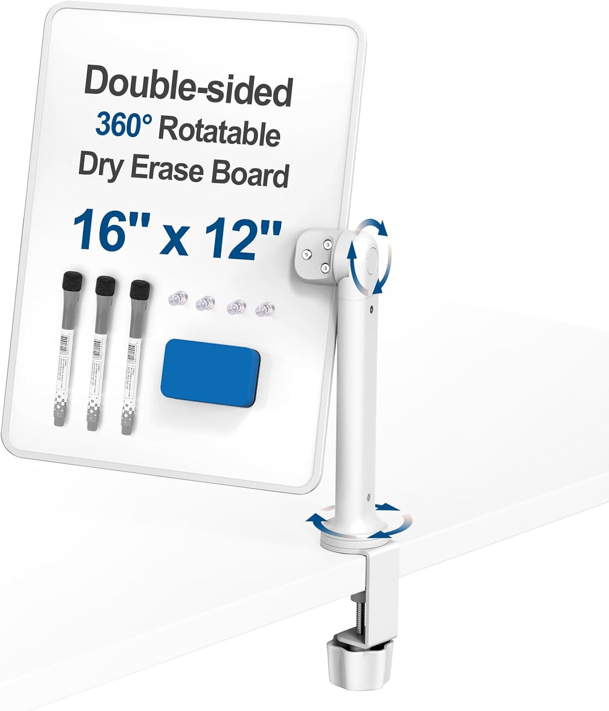 16x12 Clamp-On Desk Whiteboard, Double Sided Magnetic Dry Erase Memo Board