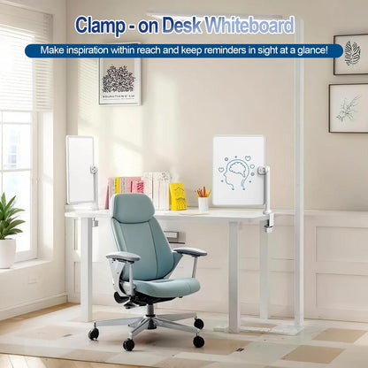 16x12 Clamp-On Desk Whiteboard, Double Sided Magnetic Dry Erase Memo Board