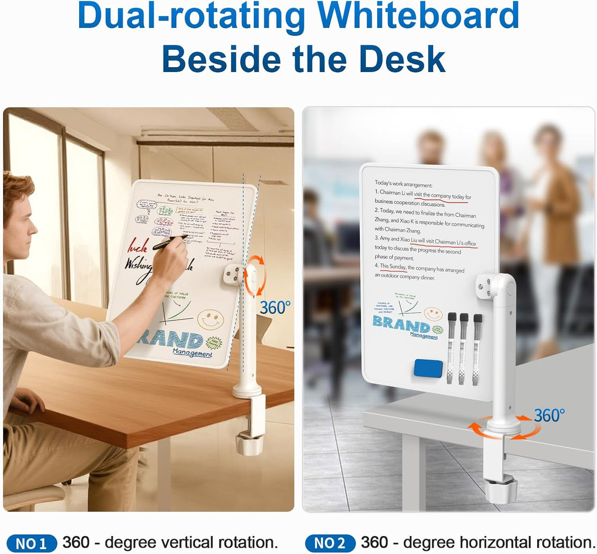 16x12 Clamp-On Desk Whiteboard, Double Sided Magnetic Dry Erase Memo Board