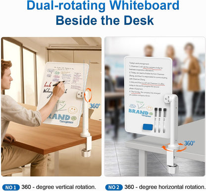 16x12 Clamp-On Desk Whiteboard, Double Sided Magnetic Dry Erase Memo Board