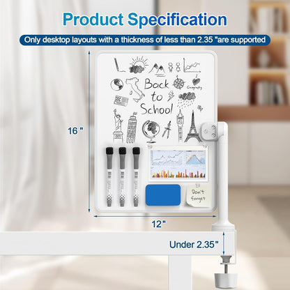 16x12 Clamp-On Desk Whiteboard, Double Sided Magnetic Dry Erase Memo Board