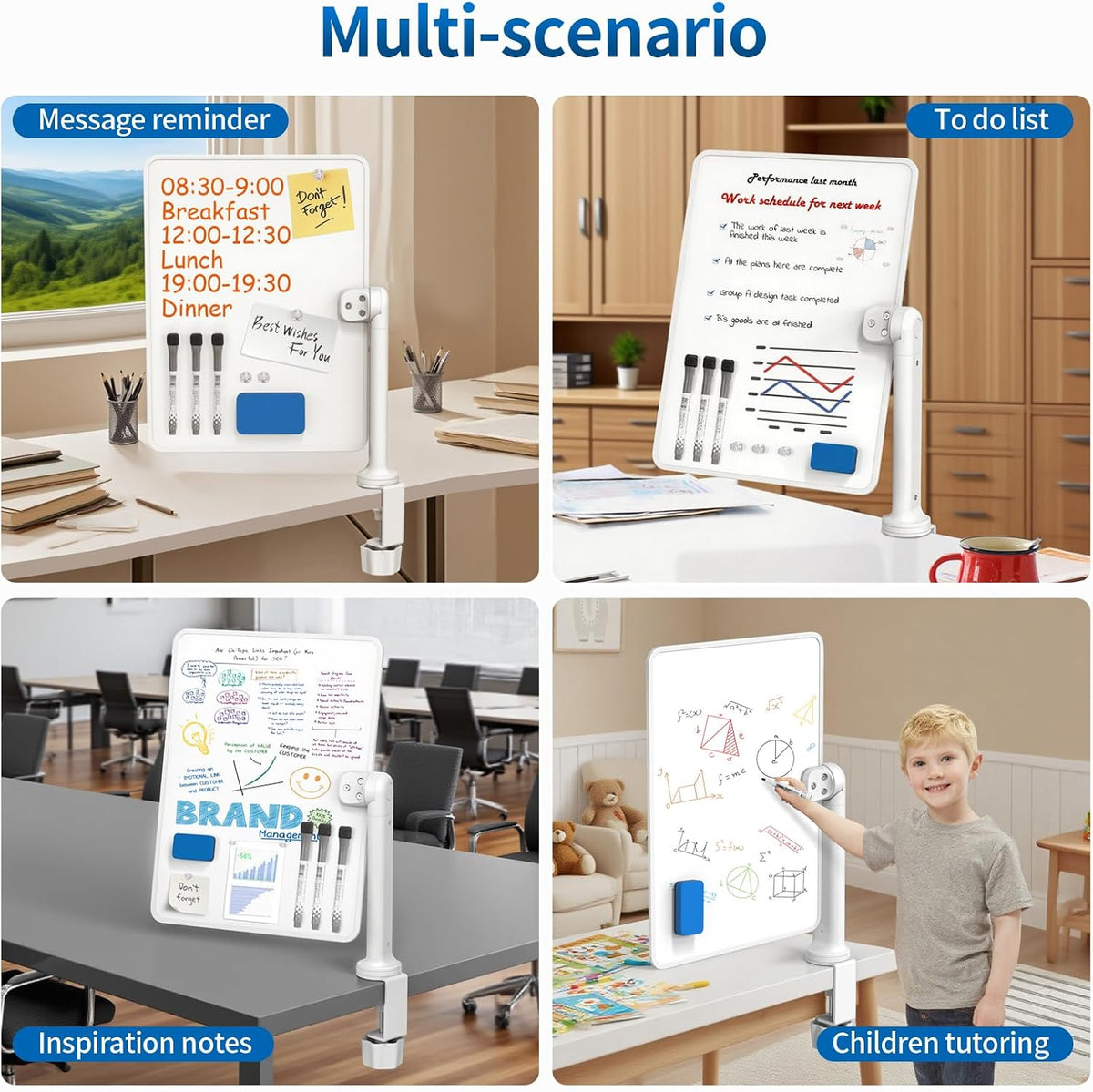 16x12 Clamp-On Desk Whiteboard, Double Sided Magnetic Dry Erase Memo Board