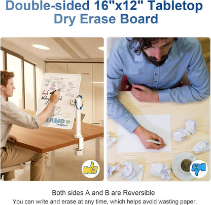 16x12 Clamp-On Desk Whiteboard, Double Sided Magnetic Dry Erase Memo Board