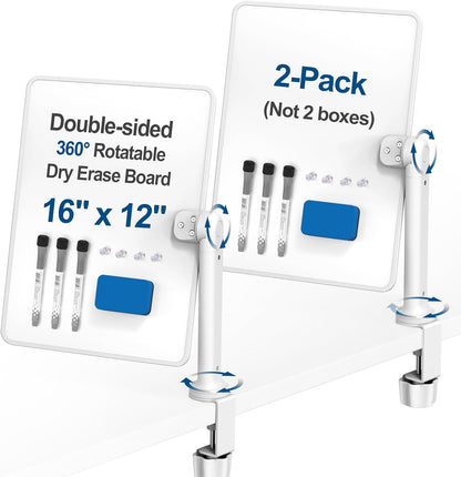 16x12 Clamp-On Desk Whiteboard, Double Sided Magnetic Dry Erase Memo Board
