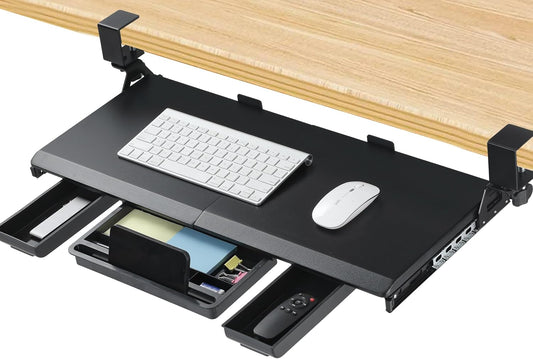 Under Desk Keyboard Tray with Metal Slide Rail, 26.8x11.8", Black