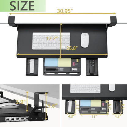 Under Desk Keyboard Tray with Metal Slide Rail, 26.8x11.8", Black