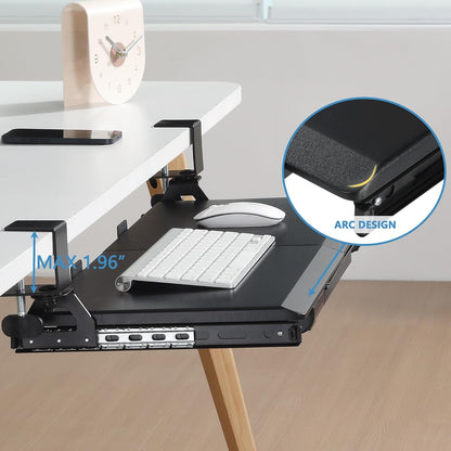 Under Desk Keyboard Tray with Metal Slide Rail, 26.8x11.8", Black