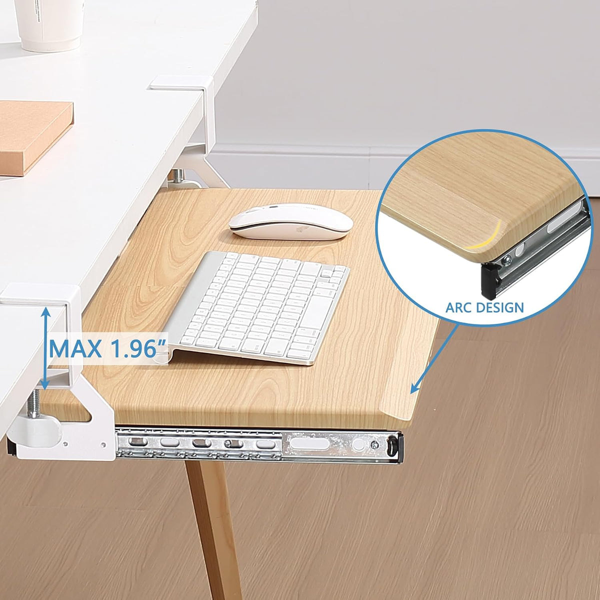 Under Desk Keyboard Tray with Metal Slide Rail, 26.8x11.8", Black