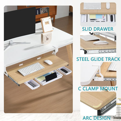Under Desk Keyboard Tray with Metal Slide Rail, 26.8x11.8", Black