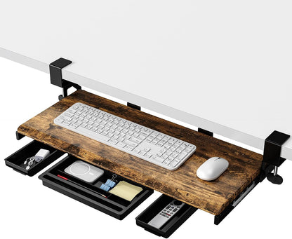 Under Desk Keyboard Tray with Metal Slide Rail, 26.8x11.8", Black