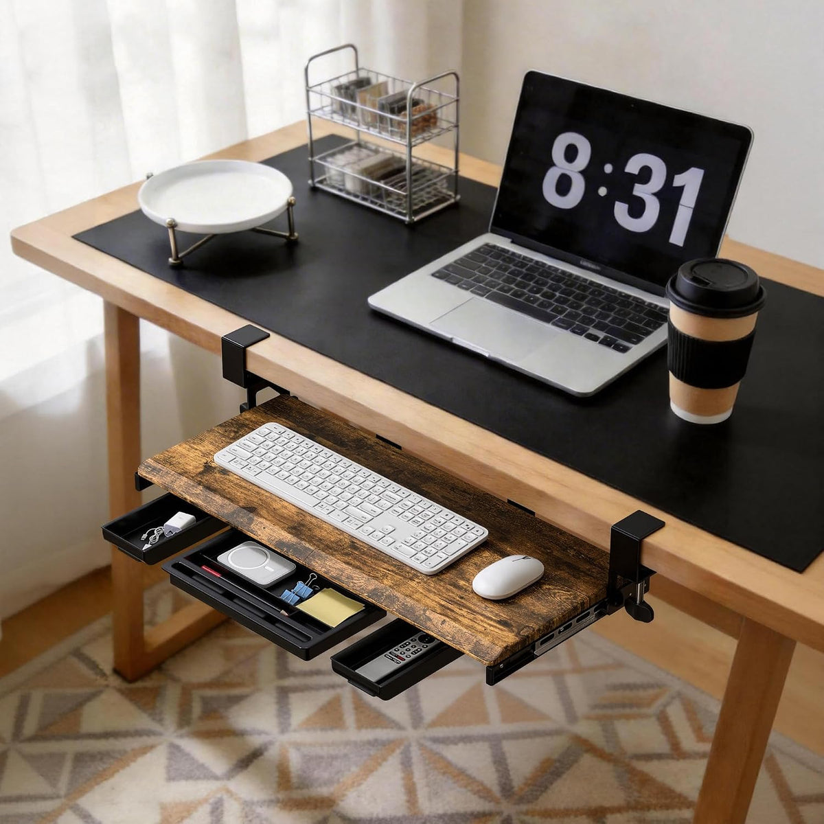 Under Desk Keyboard Tray with Metal Slide Rail, 26.8x11.8", Black
