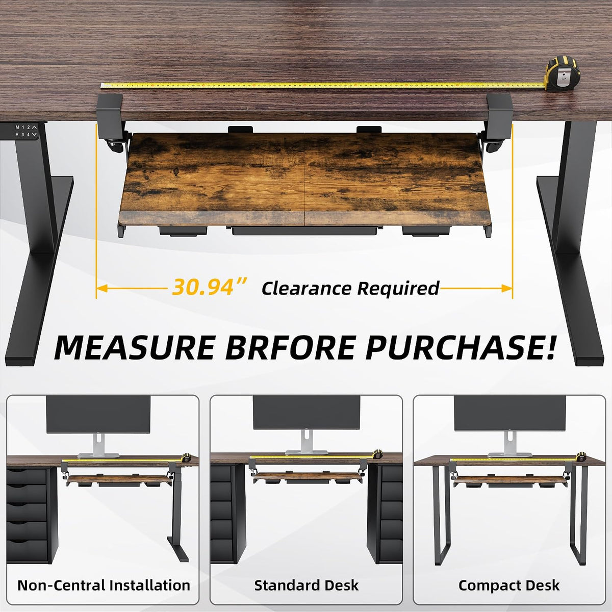 Under Desk Keyboard Tray with Metal Slide Rail, 26.8x11.8", Black