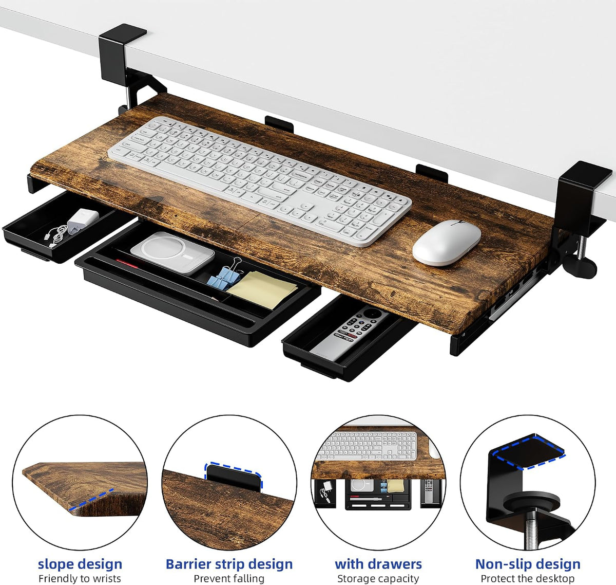 Under Desk Keyboard Tray with Metal Slide Rail, 26.8x11.8", Black