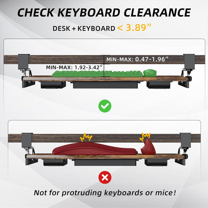 Under Desk Keyboard Tray with Metal Slide Rail, 26.8x11.8", Black