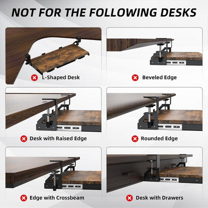 Under Desk Keyboard Tray with Metal Slide Rail, 26.8x11.8", Black