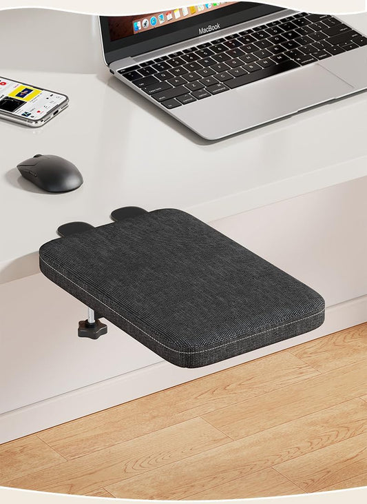 Foldable Armrest Desk Mount - Metal Support + Cushioned Pad for Wrist Relief, Ergonomic Workstation Accessory (Grey)