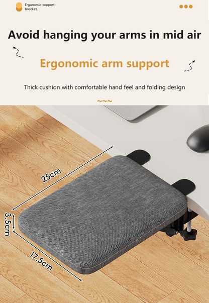 Foldable Armrest Desk Mount - Metal Support + Cushioned Pad for Wrist Relief, Ergonomic Workstation Accessory (Grey)