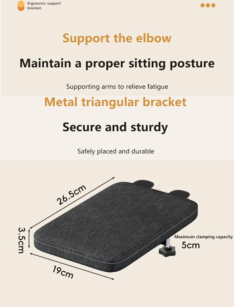 Foldable Armrest Desk Mount - Metal Support + Cushioned Pad for Wrist Relief, Ergonomic Workstation Accessory (Grey)