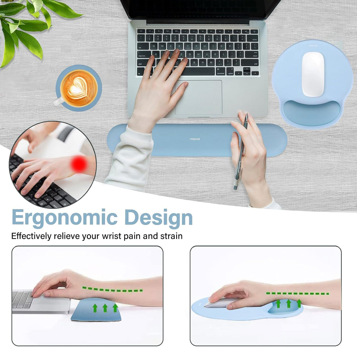 Wrist Rest Support for Mouse Pad&Keyboard Set, Antique Green