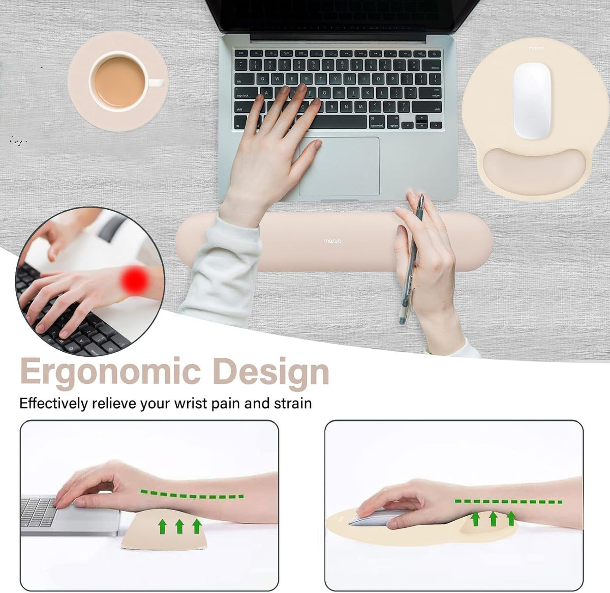 Wrist Rest Support for Mouse Pad&Keyboard Set, Antique Green