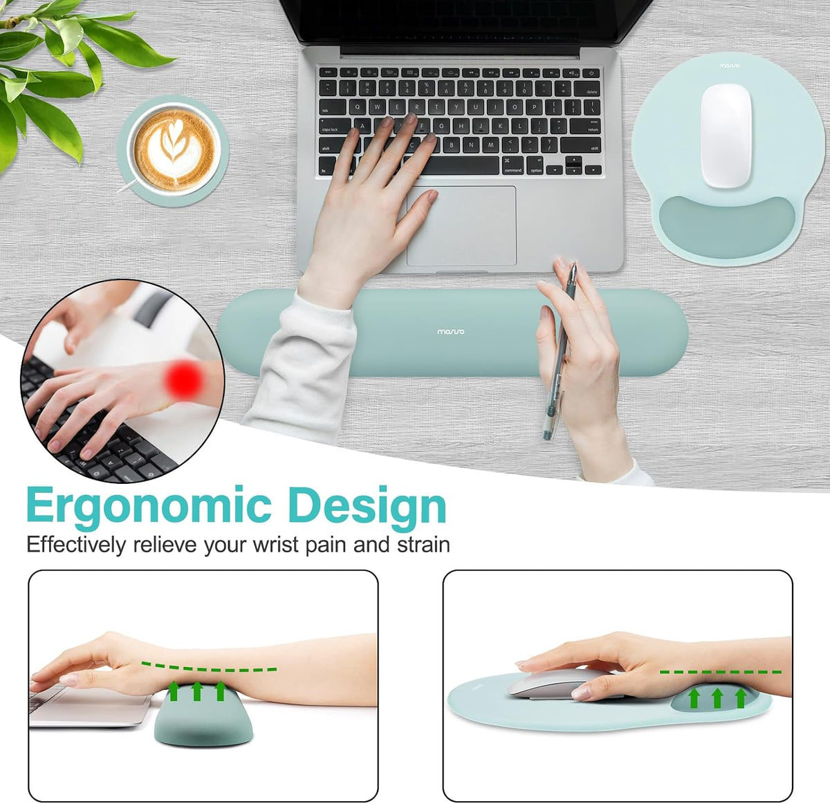 Wrist Rest Support for Mouse Pad&Keyboard Set, Antique Green