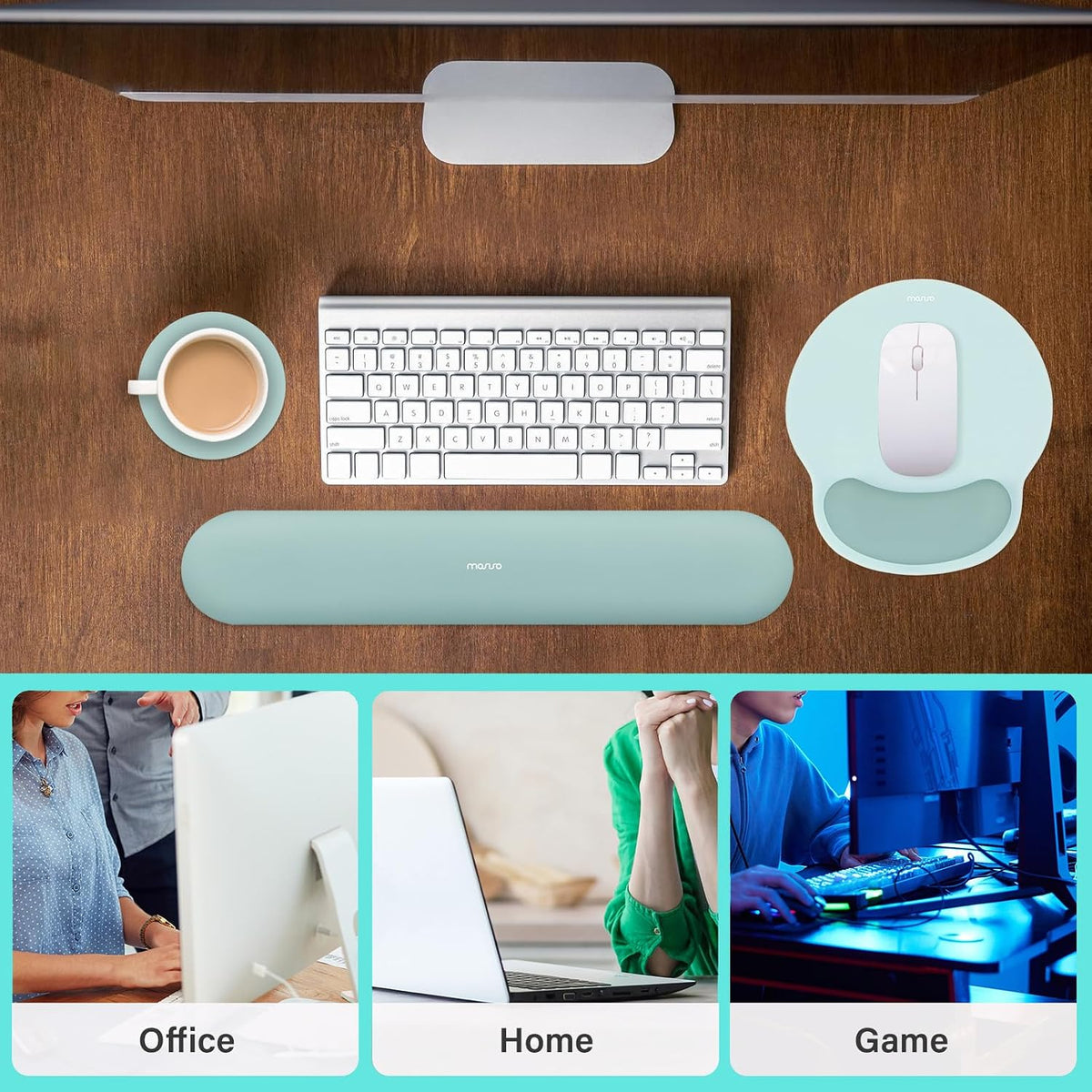 Wrist Rest Support for Mouse Pad&Keyboard Set, Antique Green
