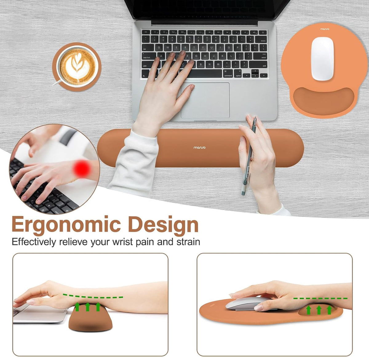 Wrist Rest Support for Mouse Pad&Keyboard Set, Antique Green