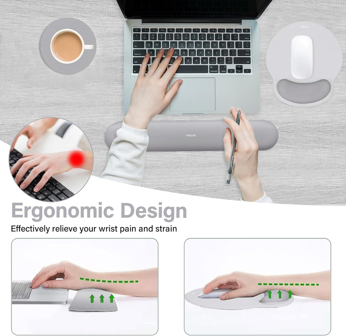 Wrist Rest Support for Mouse Pad&Keyboard Set, Antique Green