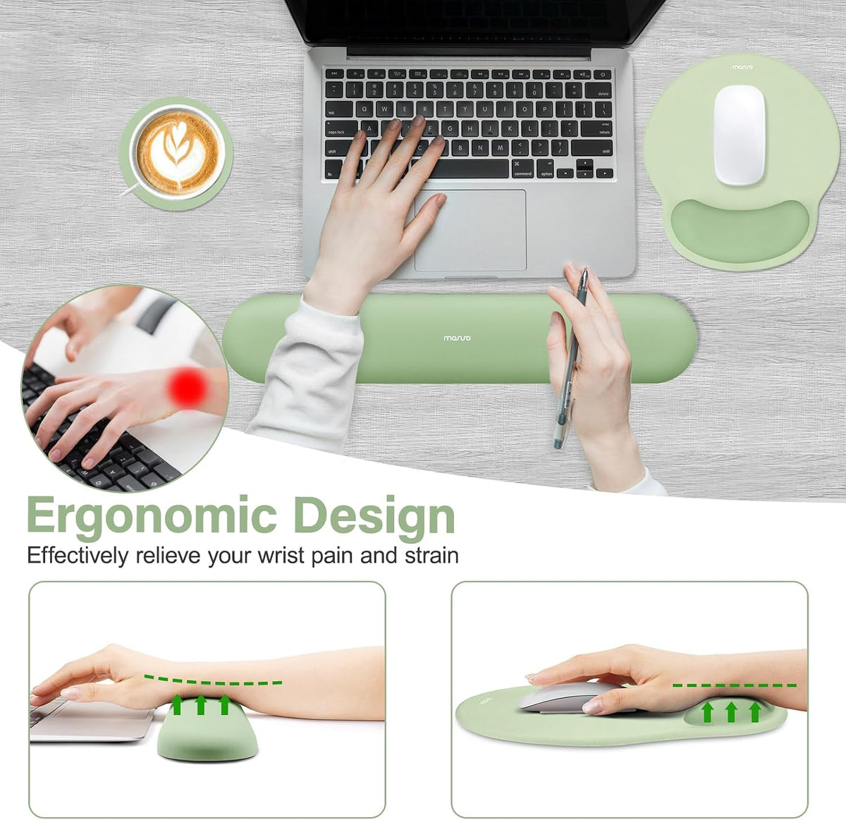 Wrist Rest Support for Mouse Pad&Keyboard Set, Antique Green