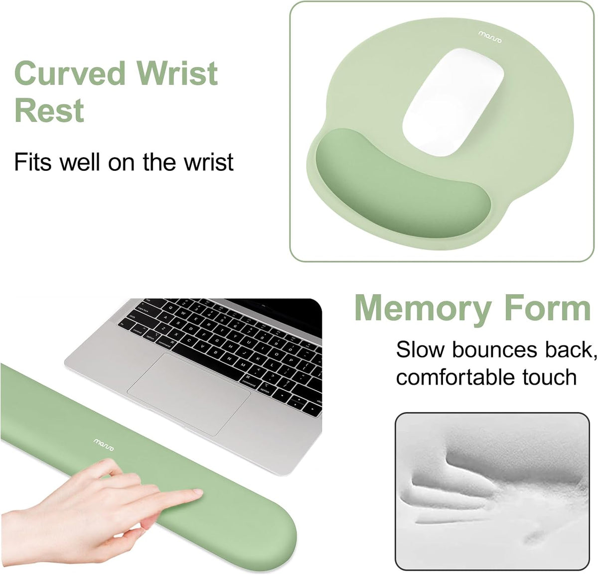 Wrist Rest Support for Mouse Pad&Keyboard Set, Antique Green