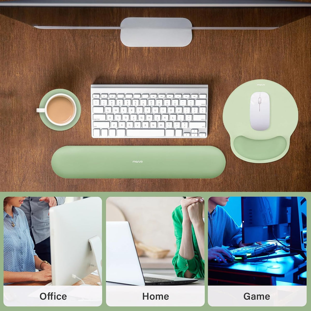 Wrist Rest Support for Mouse Pad&Keyboard Set, Antique Green