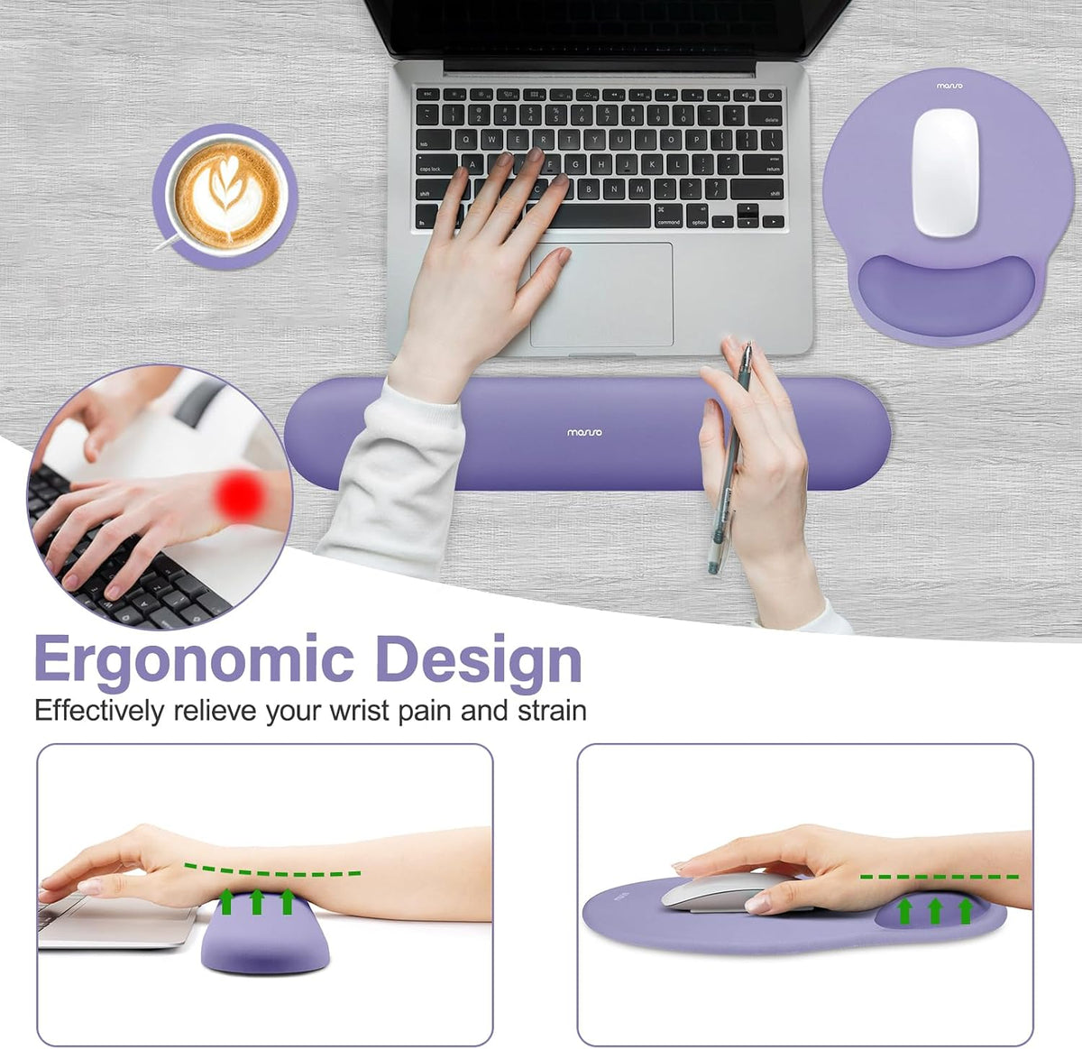 Wrist Rest Support for Mouse Pad&Keyboard Set, Antique Green