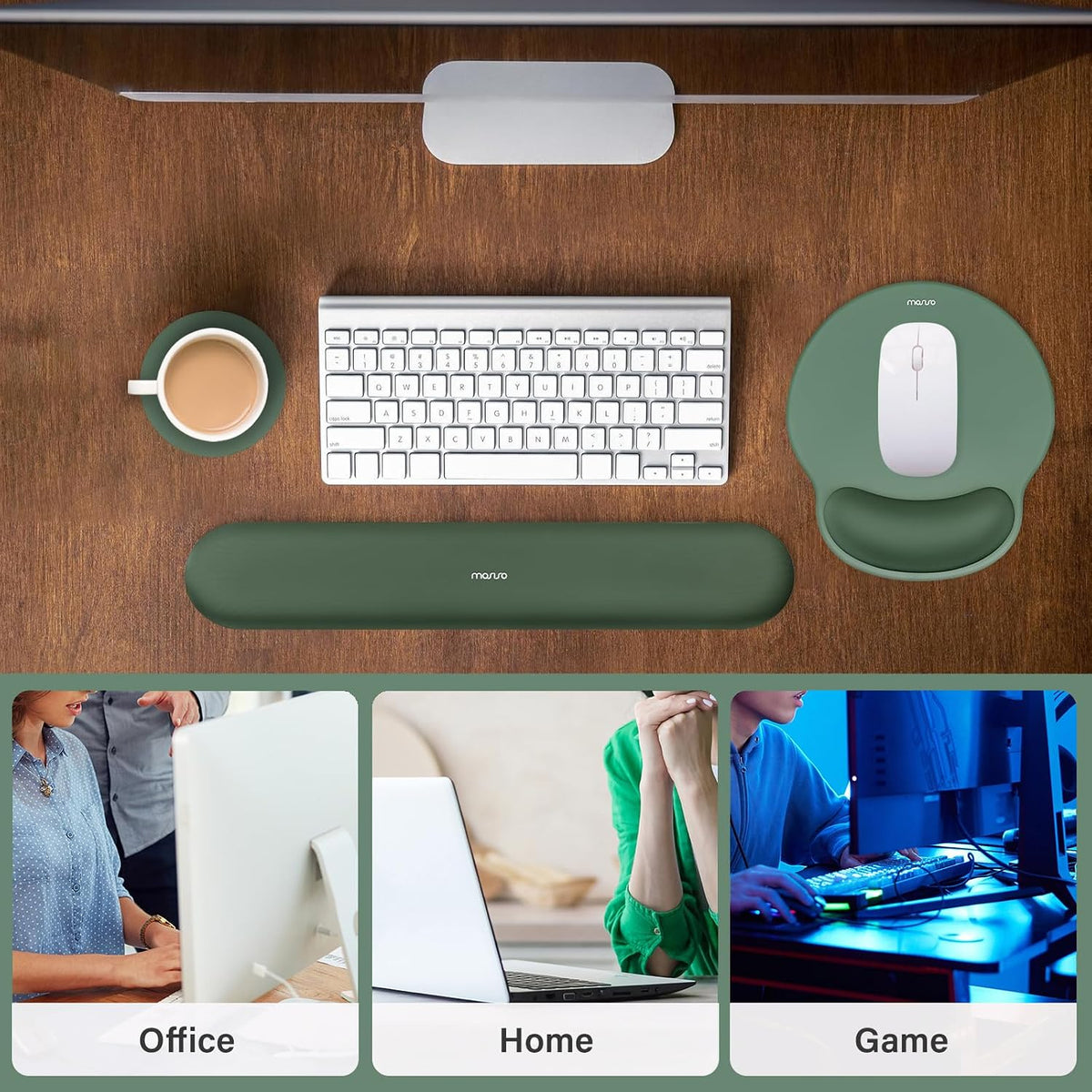 Wrist Rest Support for Mouse Pad&Keyboard Set, Antique Green