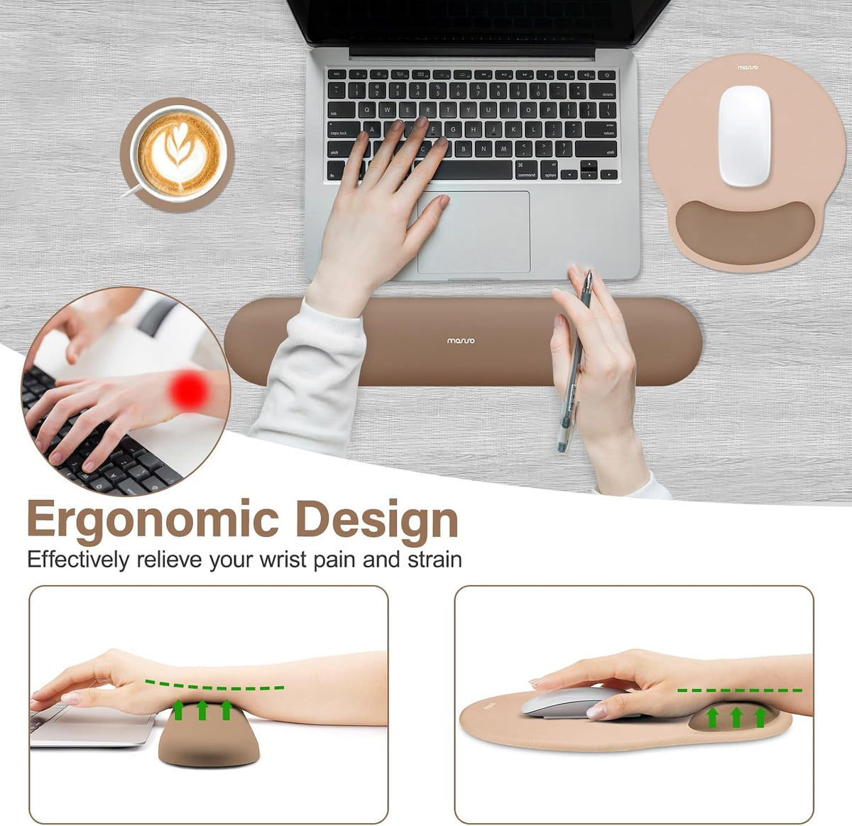 Wrist Rest Support for Mouse Pad&Keyboard Set, Antique Green