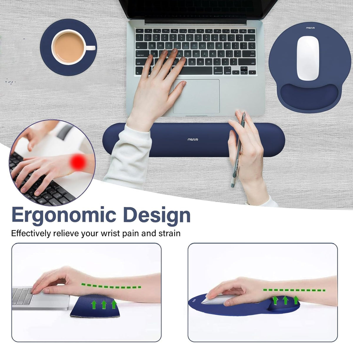 Wrist Rest Support for Mouse Pad&Keyboard Set, Antique Green