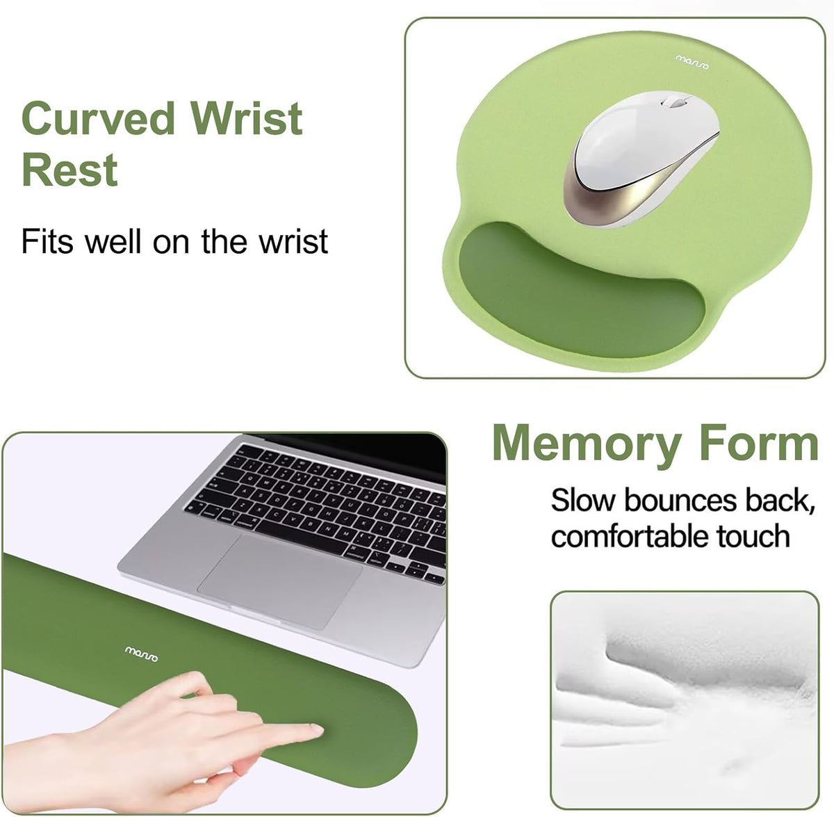 Wrist Rest Support for Mouse Pad&Keyboard Set, Antique Green