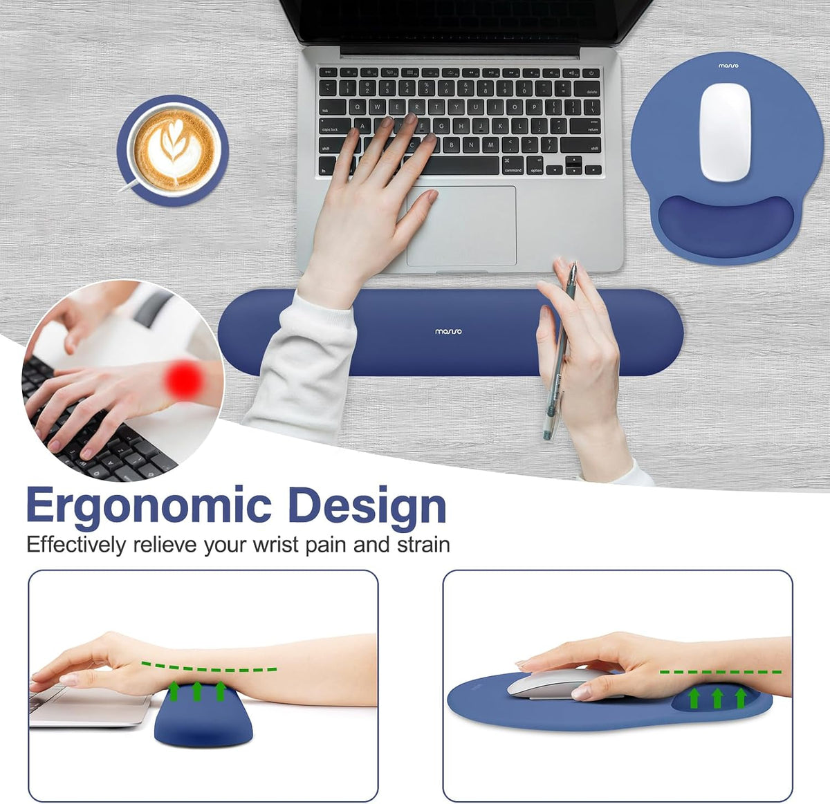 Wrist Rest Support for Mouse Pad&Keyboard Set, Antique Green
