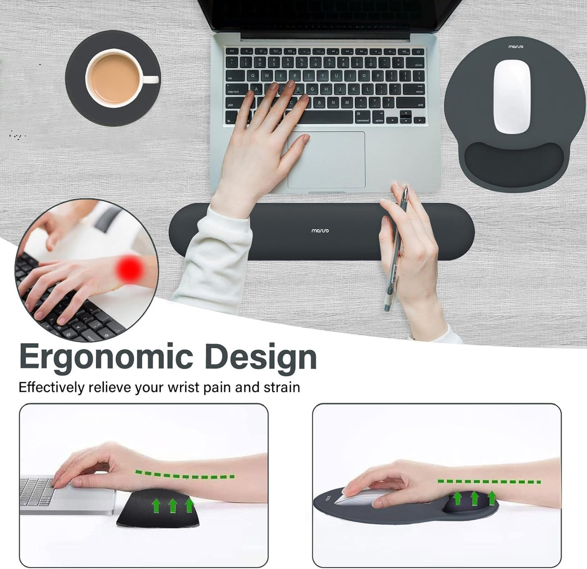 Wrist Rest Support for Mouse Pad&Keyboard Set, Antique Green