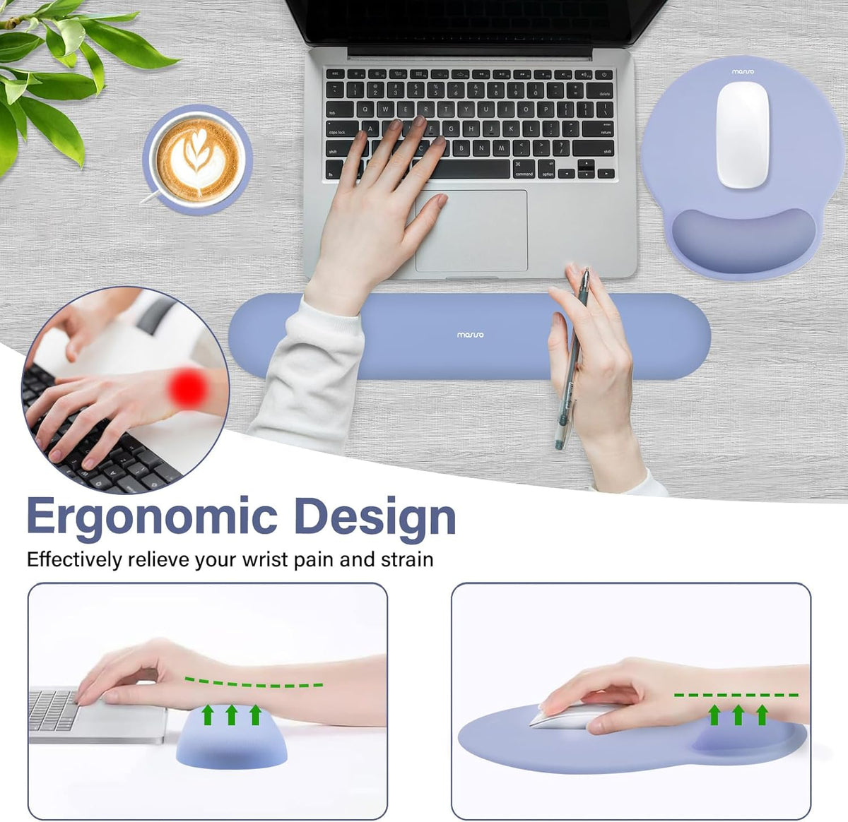 Wrist Rest Support for Mouse Pad&Keyboard Set, Antique Green
