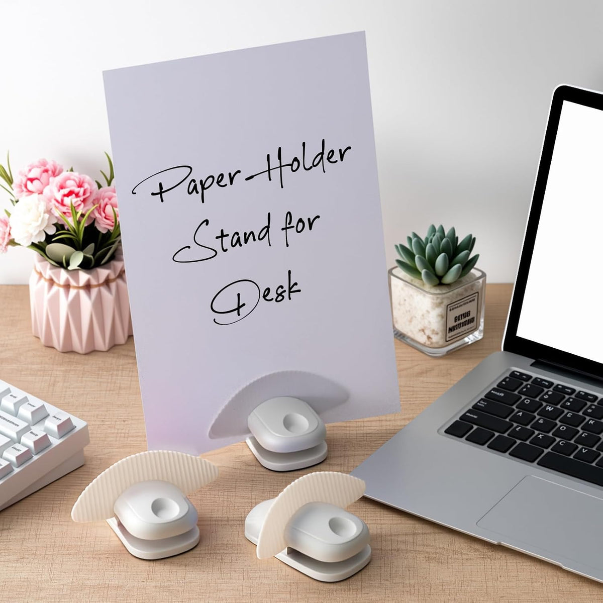 2 Pcs Paper Holder Stand for Typing Non-Slip Mat Desktop Folder Document Holder with Anti-Slip Pads Portable Copy Stand Desktop Clamp for A4 Paper Office Reading (White)