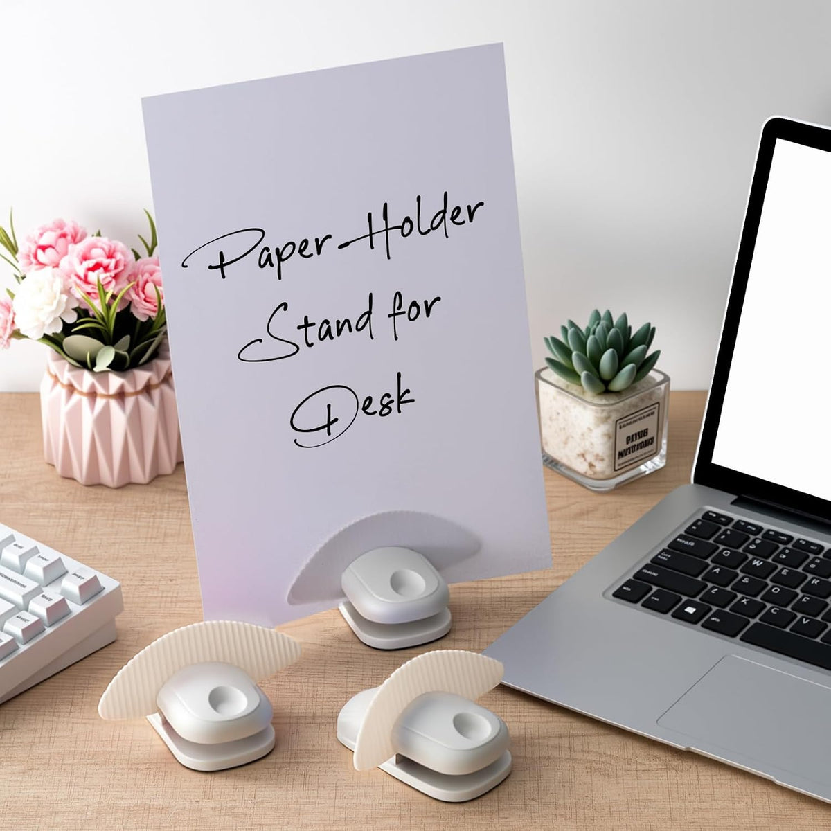 2 Pcs Paper Holder Stand for Typing Non-Slip Mat Desktop Folder Document Holder with Anti-Slip Pads Portable Copy Stand Desktop Clamp for A4 Paper Office Reading (White)