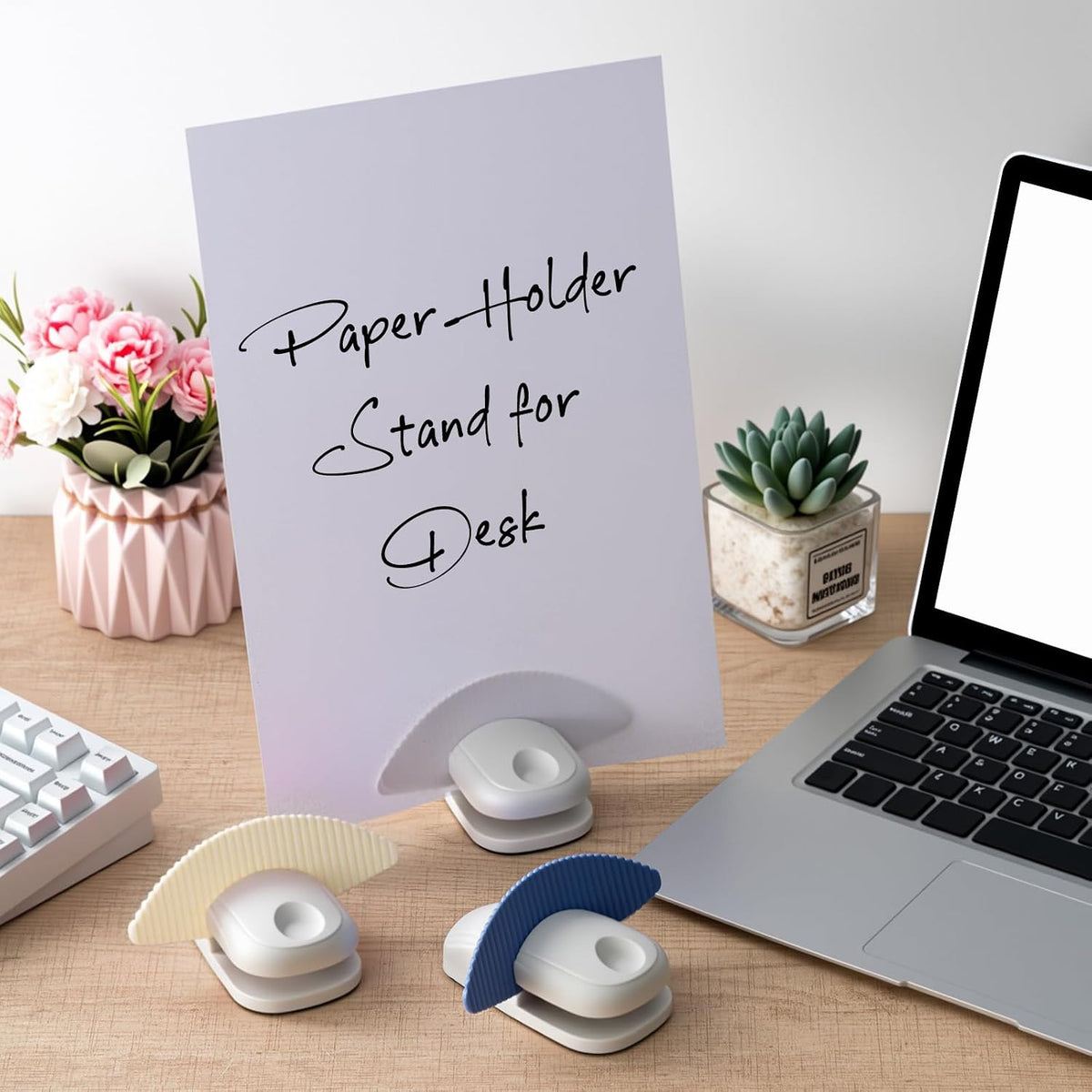 2 Pcs Paper Holder Stand for Typing Non-Slip Mat Desktop Folder Document Holder with Anti-Slip Pads Portable Copy Stand Desktop Clamp for A4 Paper Office Reading (White)