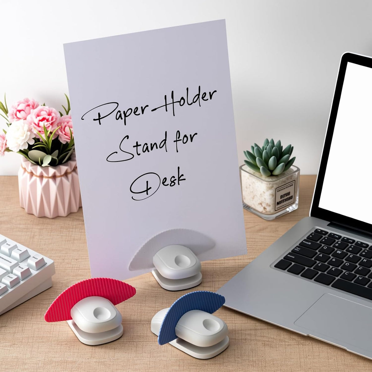 2 Pcs Paper Holder Stand for Typing Non-Slip Mat Desktop Folder Document Holder with Anti-Slip Pads Portable Copy Stand Desktop Clamp for A4 Paper Office Reading (White)