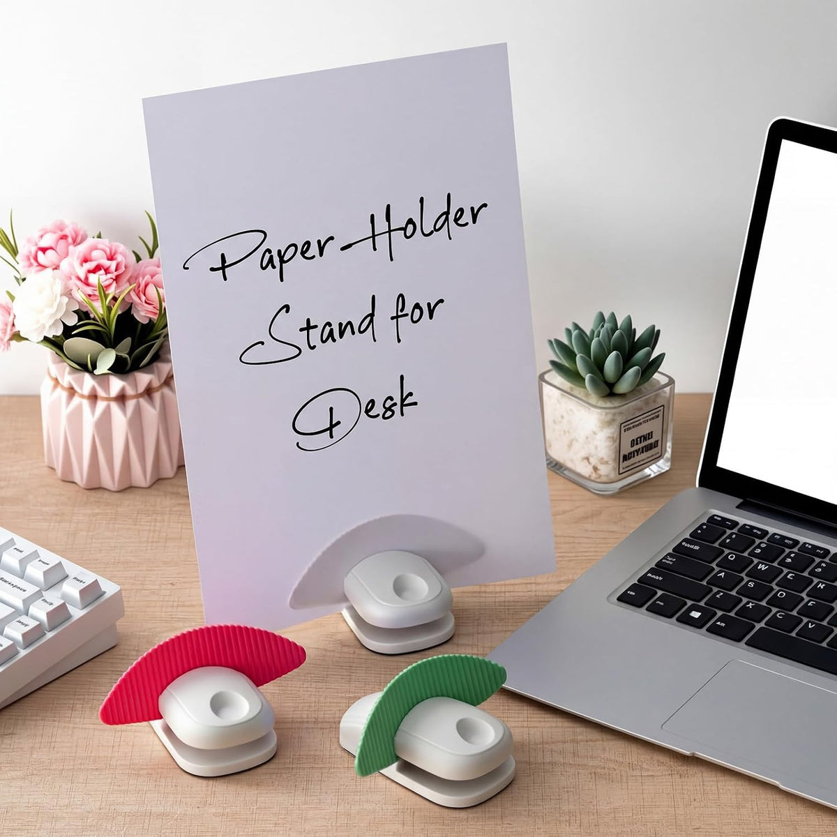 2 Pcs Paper Holder Stand for Typing Non-Slip Mat Desktop Folder Document Holder with Anti-Slip Pads Portable Copy Stand Desktop Clamp for A4 Paper Office Reading (White)