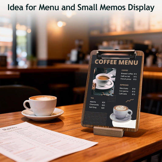 Walnut Wood Clipboard, Small Clip Board with Tabletop Stand, 0.88Lbs, 9*6.3 in, Smooth Edges, Idea for Menu and Small Memos Display for Coffee Shops, Bar, Office, Restaurant, Countertops, Self-Service