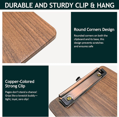 Walnut Wood Clipboard, Small Clip Board with Tabletop Stand, 0.88Lbs, 9*6.3 in, Smooth Edges, Idea for Menu and Small Memos Display for Coffee Shops, Bar, Office, Restaurant, Countertops, Self-Service