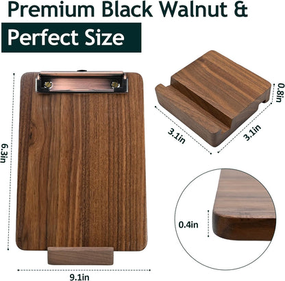 Walnut Wood Clipboard, Small Clip Board with Tabletop Stand, 0.88Lbs, 9*6.3 in, Smooth Edges, Idea for Menu and Small Memos Display for Coffee Shops, Bar, Office, Restaurant, Countertops, Self-Service