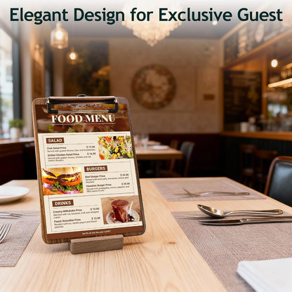 Walnut Wood Clipboard, Small Clip Board with Tabletop Stand, 0.88Lbs, 9*6.3 in, Smooth Edges, Idea for Menu and Small Memos Display for Coffee Shops, Bar, Office, Restaurant, Countertops, Self-Service