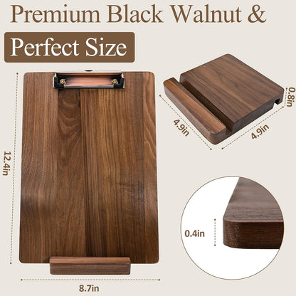 Walnut Wood Clipboard, Small Clip Board with Tabletop Stand, 0.88Lbs, 9*6.3 in, Smooth Edges, Idea for Menu and Small Memos Display for Coffee Shops, Bar, Office, Restaurant, Countertops, Self-Service
